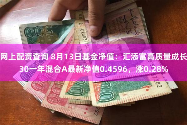 网上配资查询 8月13日基金净值：汇添富高质量成长30一年混合A最新净值0.4596，涨0.28%