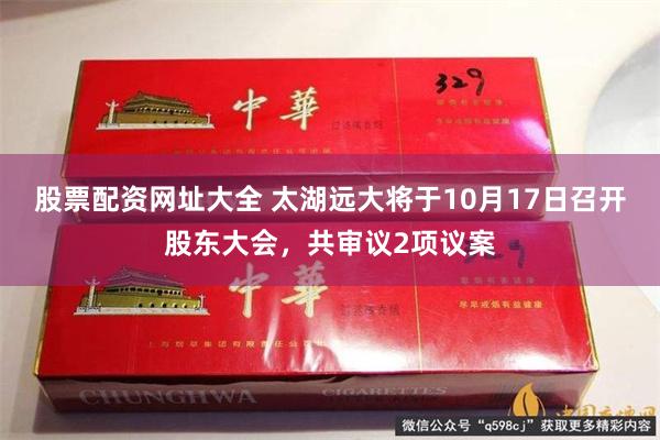 股票配资网址大全 太湖远大将于10月17日召开股东大会，共审议2项议案